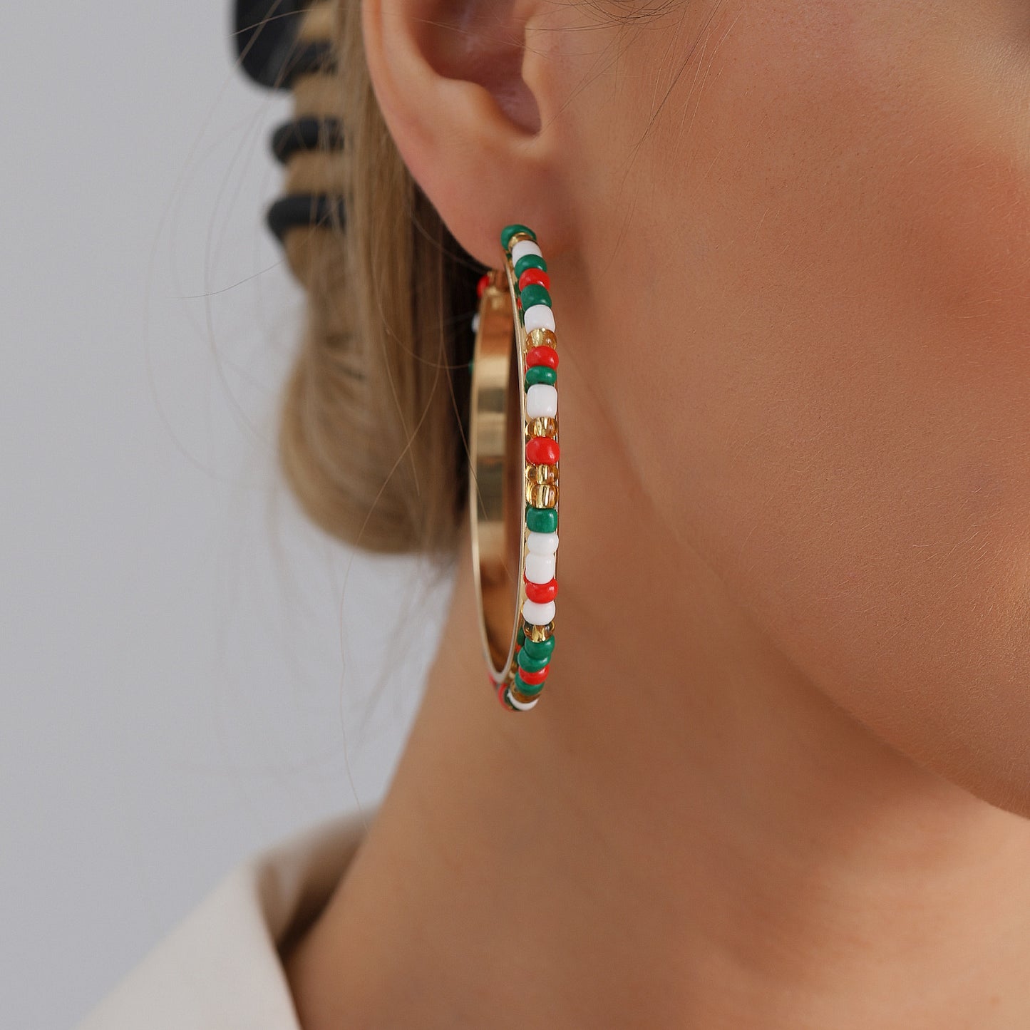 Geometric Alloy Hoop Earrings for Women with Electroplated Metallic Finish, Festive Christmas and New Year Styling