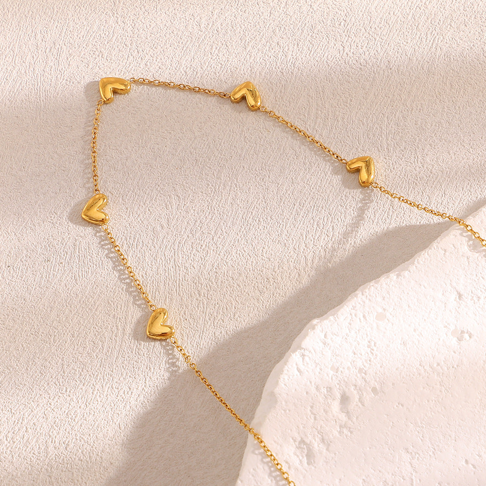 Elegant Geometric Heart Pendant Necklace in Stainless Steel with 18K Gold Plating on O-Chain for Women