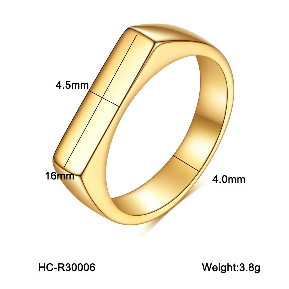 Anillo minimalista geométrico plano de acero titanio para mujer con baño de oro de 18K