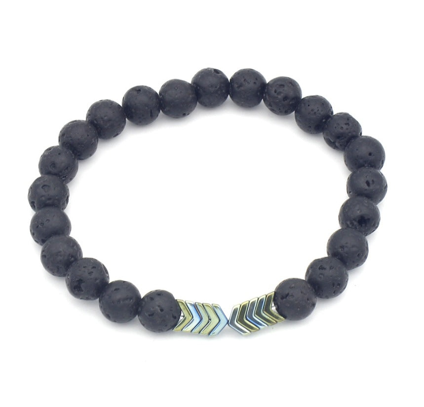 Creative Geometric Triangle Volcanic Stone and Hematite Handmade Bracelet for Unisex