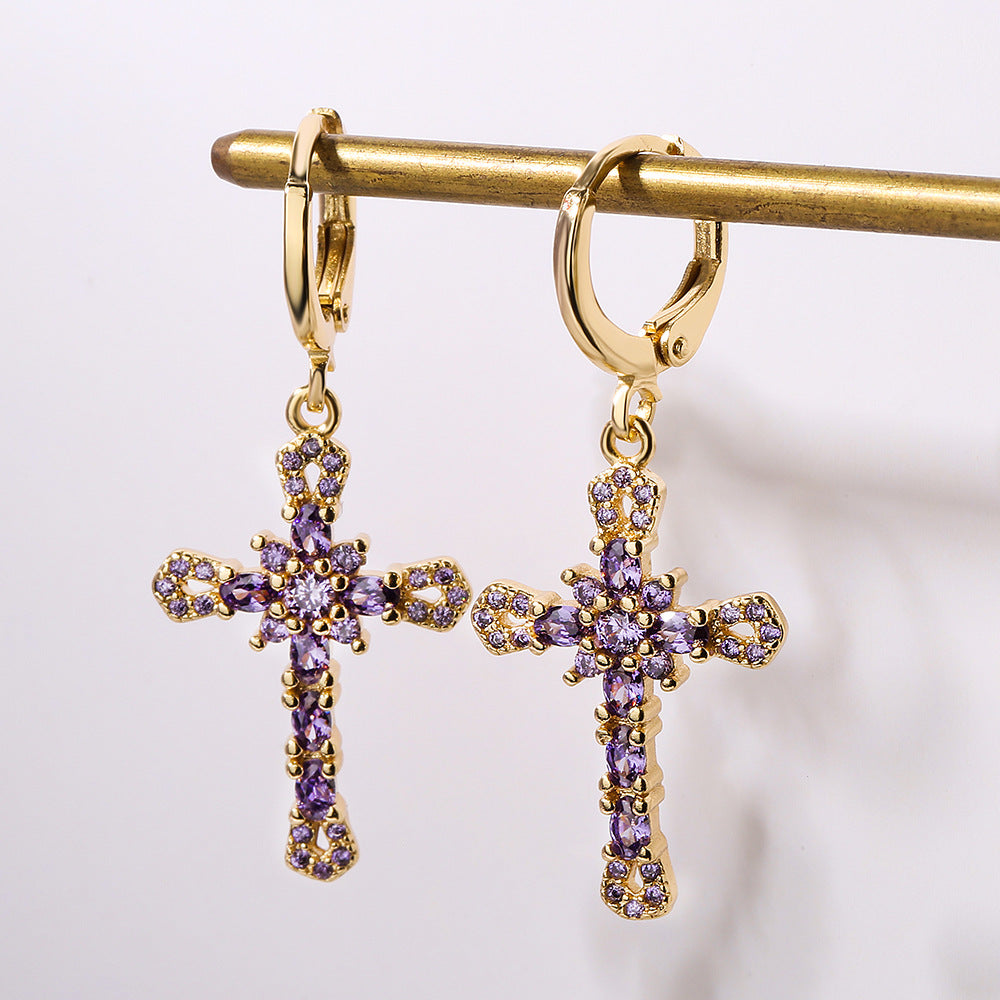 Orecchini geometrici in rame con placcatura in oro 18 carati e accenti di zirconi da donna, gioielli minimalisti alla moda
