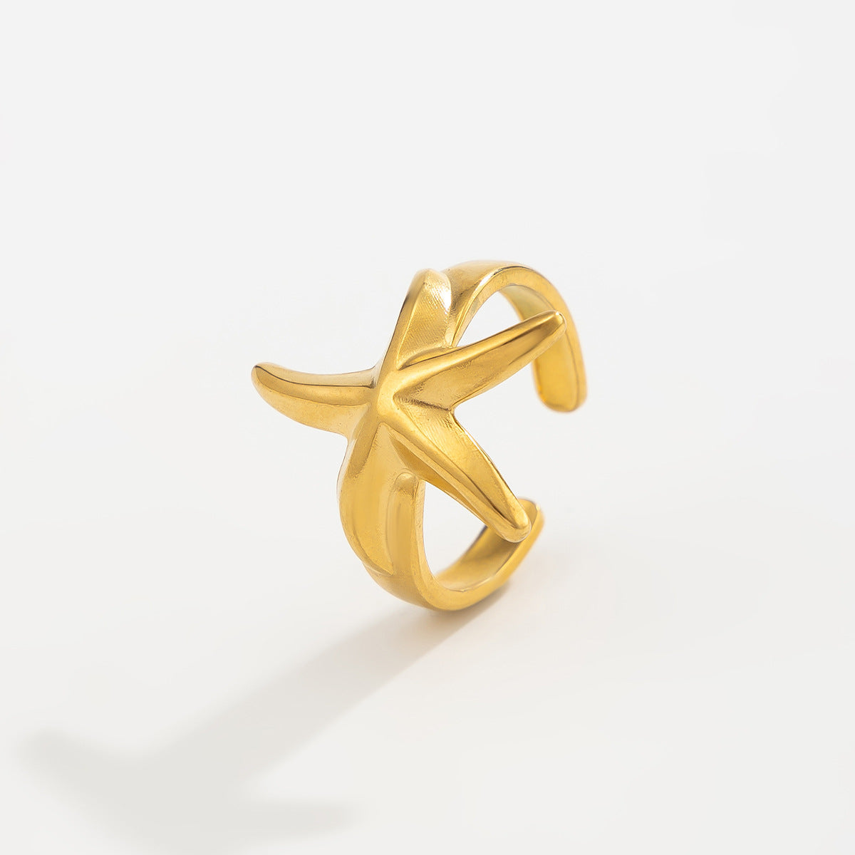 18K PVD Gold Plated Stainless Steel Floral Geometric Open Ring for Women