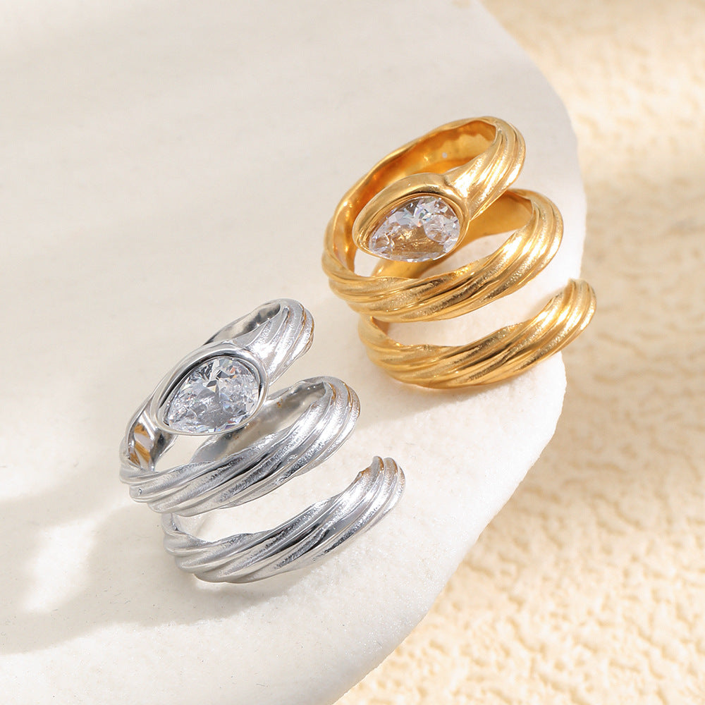 Anello da donna in acciaio inossidabile placcato oro 18 carati con geometria di lusso vintage