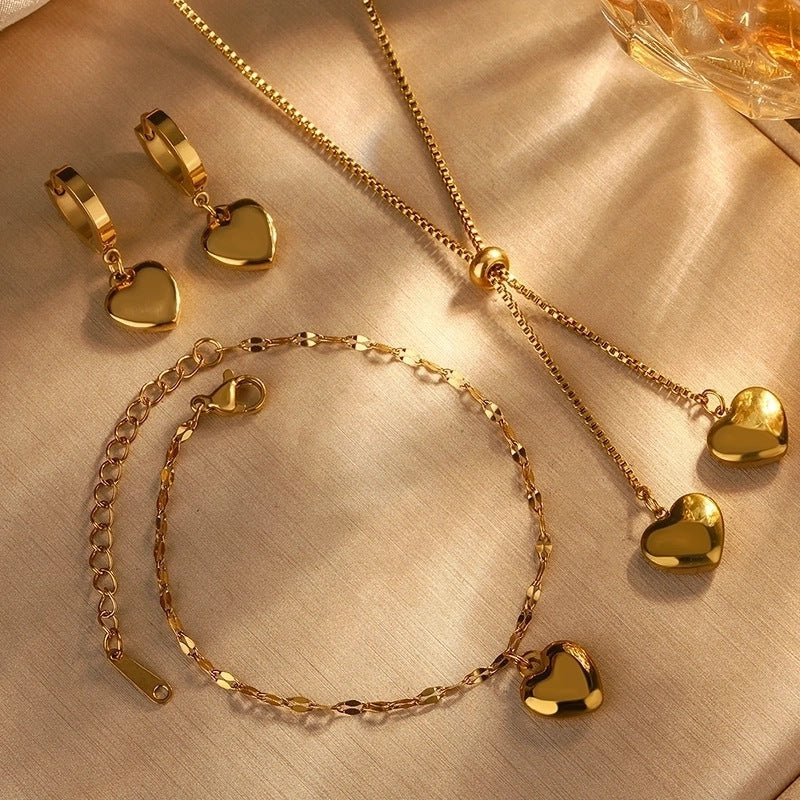 Set di orecchini e collana con ciondolo a goccia in acrilico a forma di cuore placcato in acciaio inossidabile, minimalista ed elegante, con catena a cavo