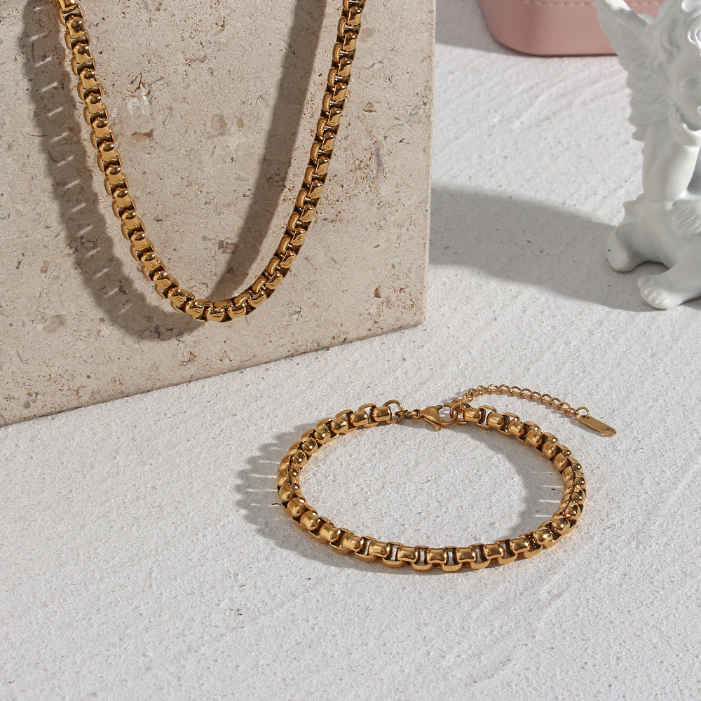 Collana a Catena Snake Geometrica di Tendenza in Acciaio Inossidabile con Placcatura in Oro 18K da Donna