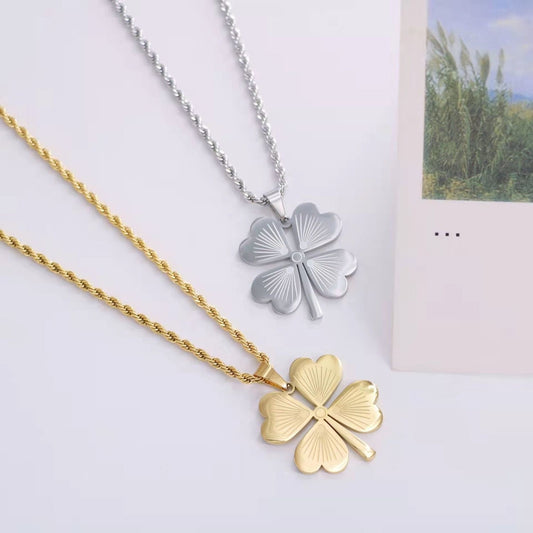 Original Design Clover Pendant Necklace for Women in Titanium Steel with Gold Plating, Long Lightweight Luxury Layering Chain