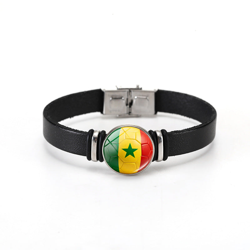 Unisex Geometric Round Leather Bracelet with Snap Button