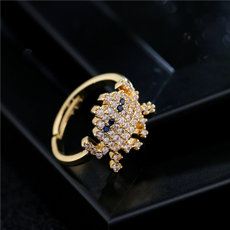 Geometric Micro-pave Cubic Zirconia Gold Plated Brass Alien Ring for Women