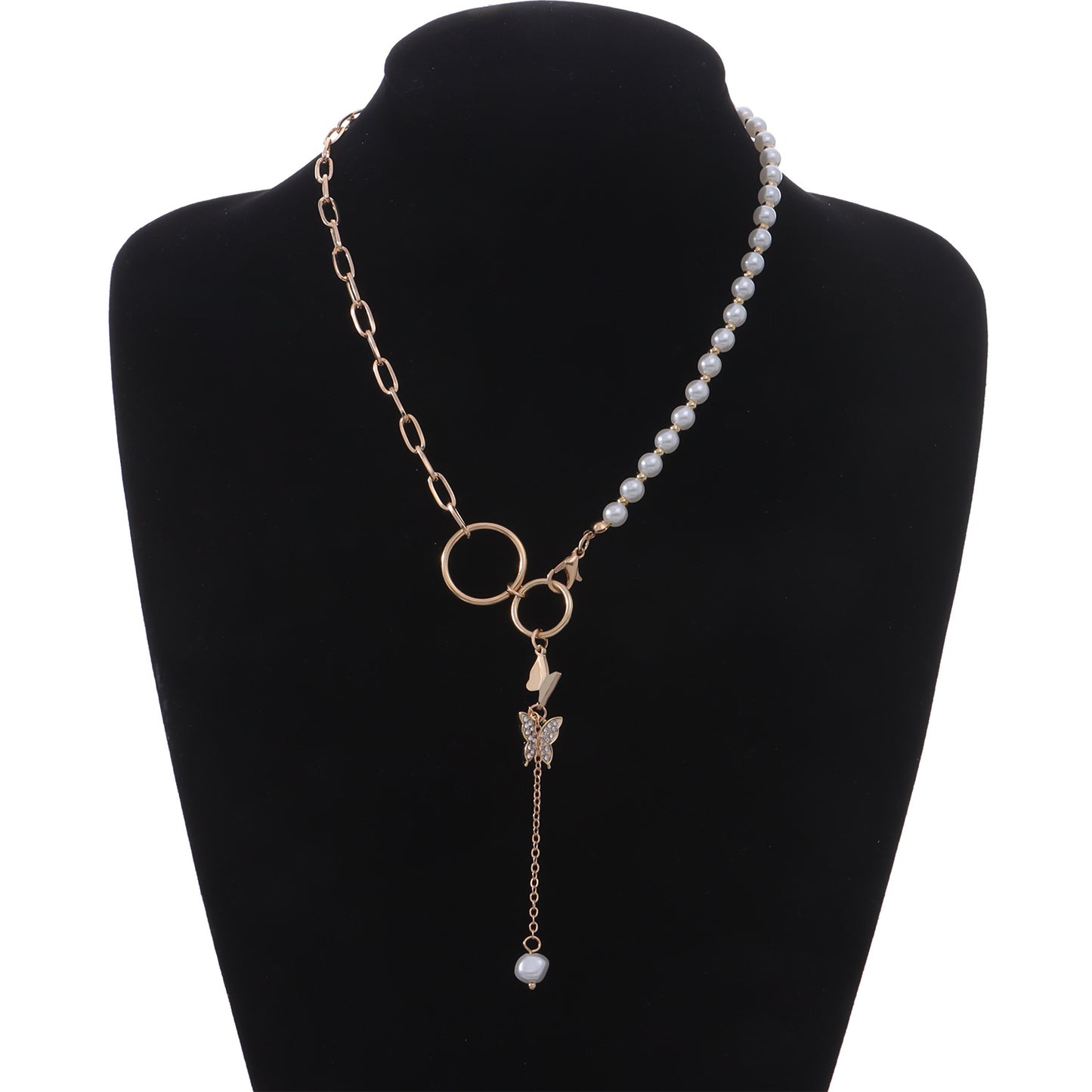 Butterfly Pendant Necklace for Women Geometric Rhinestone Alloy Plated Link Chain