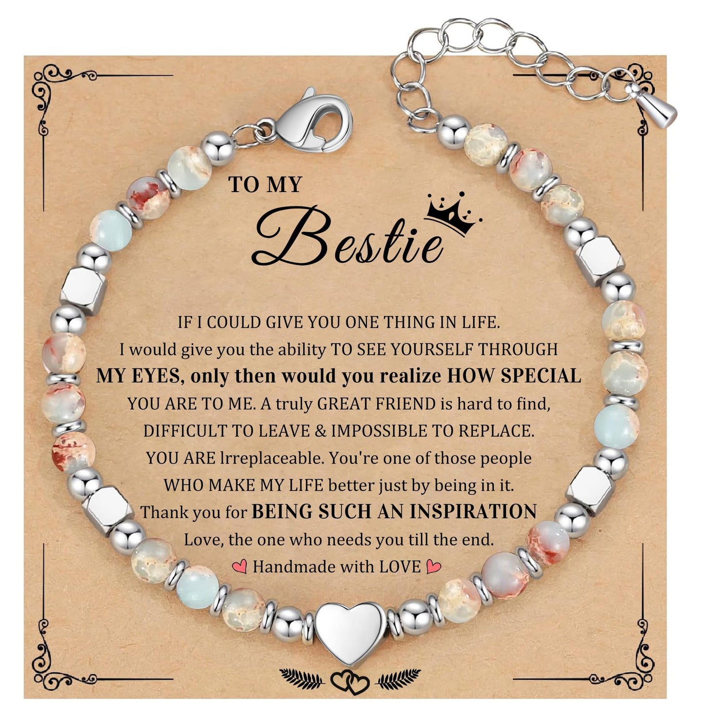 Minimalist Heart Shape Natural Stone Stainless Steel Adjustable Bracelet
