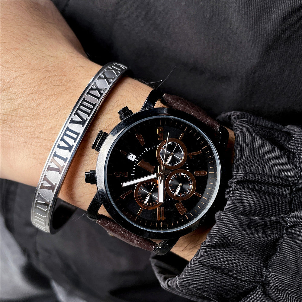 Punk Hip-hop Large Roman Letter Geometric Round Titanium Steel Stainless Steel Plated Open Cuff Bracelet for Unisex