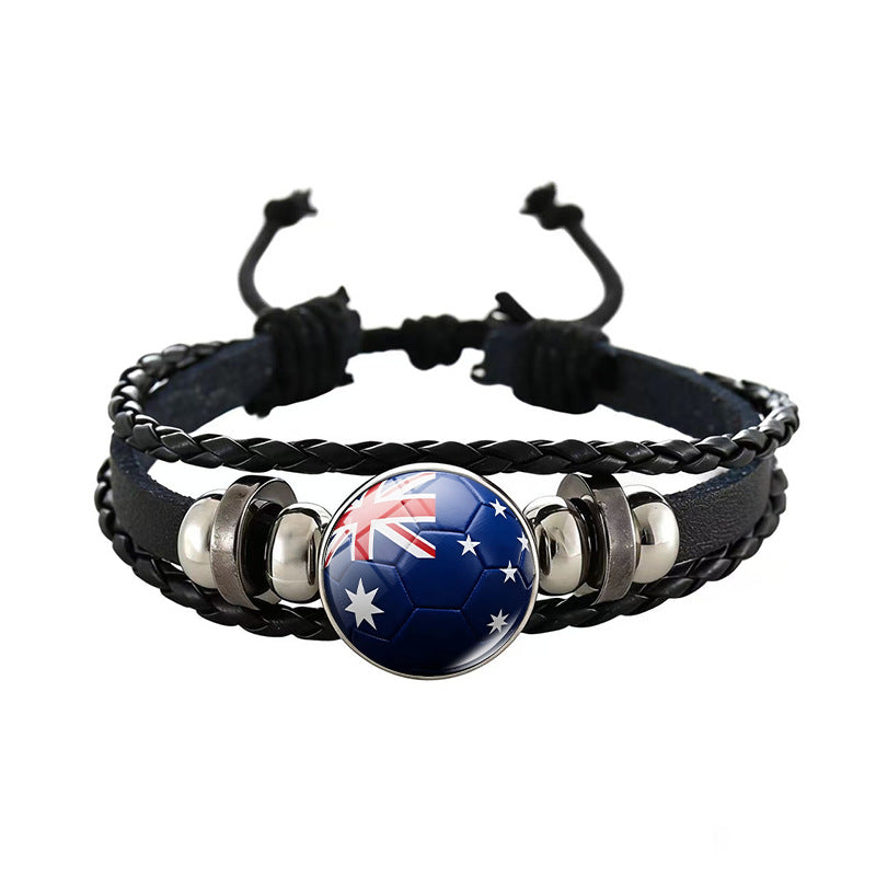 Unisex Geometric Round Braided Leather Bracelet Adjustable Handmade Wristband