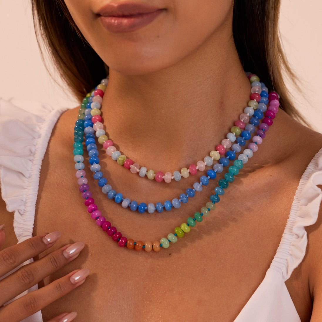 Bohemian Sweet 18K Gold Plated Geometric Stainless Steel Beaded Necklace for Women