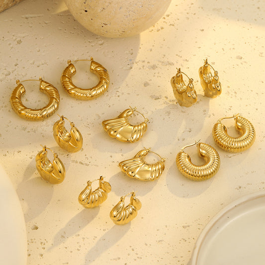 Vintage Stainless Steel Hollow Geometric Stud Earrings with Plated Finish for Women