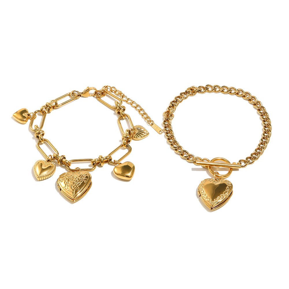 Ins Style Heart-Shaped Stainless Steel Pendant Bracelet with Plated Finish for Women