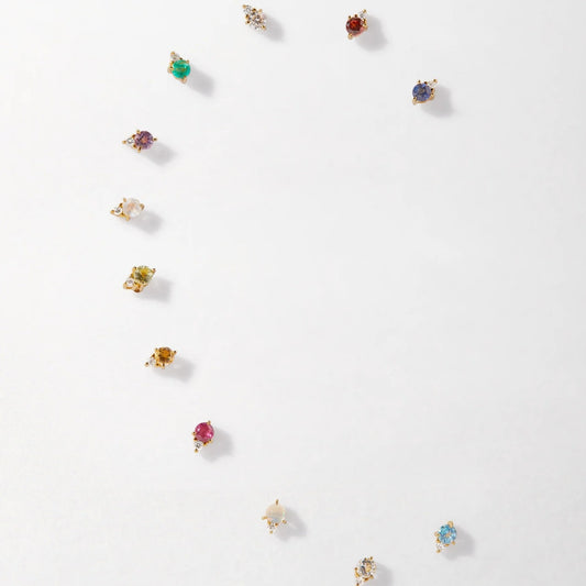 Minimalist Geometric Titanium Steel Gold-Plated Birthstone Stud Earrings with Zircon for December, Stainless Steel Post