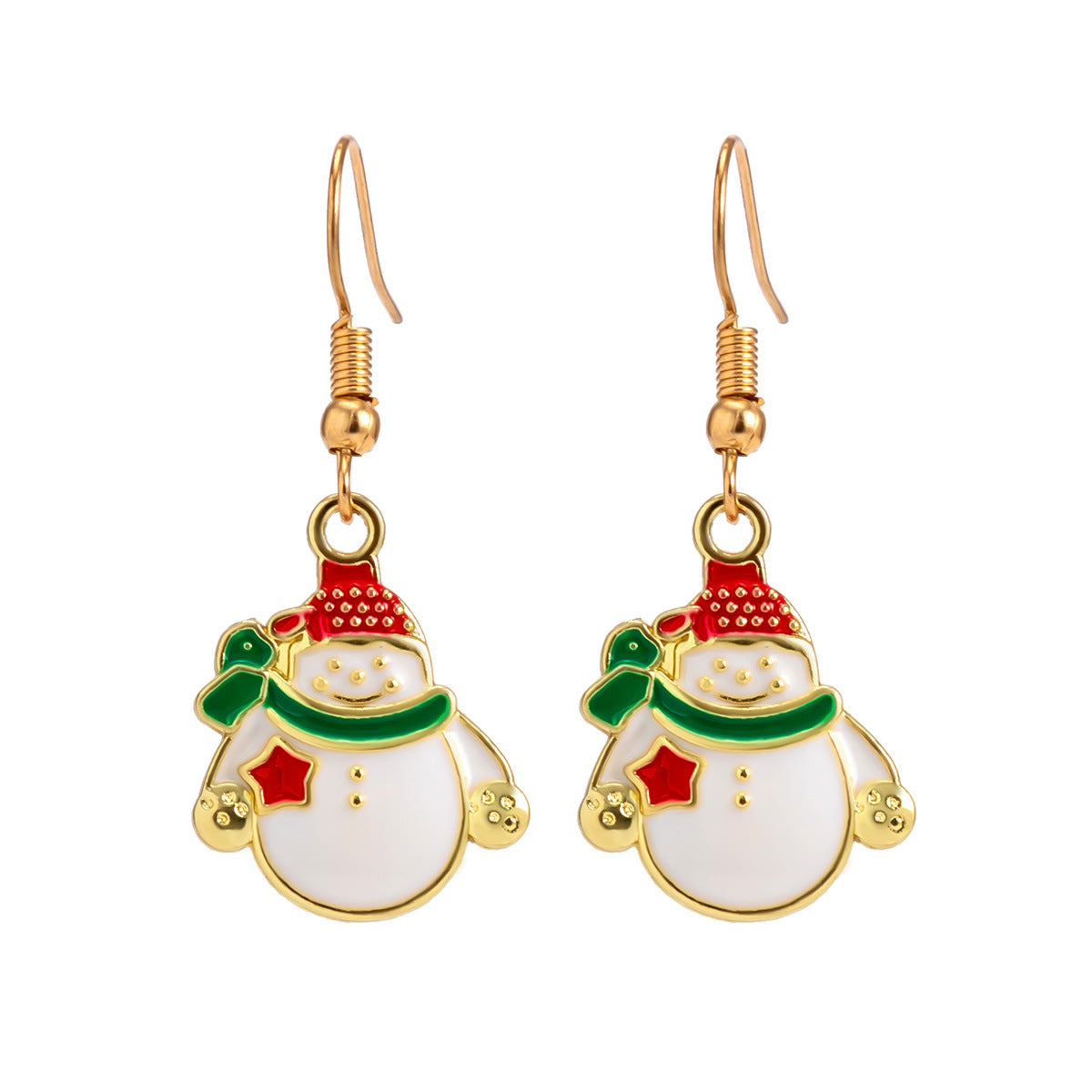 Orecchini pendenti da donna minimalisti a smalto colorato con pupazzo di neve, a forma geometrica e a tema natalizio festivo