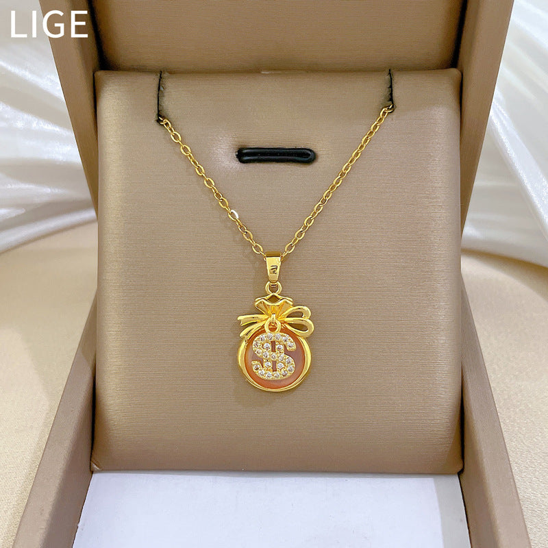 Collana Pendente Luna Geometrica Minimalista da Donna in Acciaio Inossidabile con Catena Delicata alla Clavicola e Strass Completi