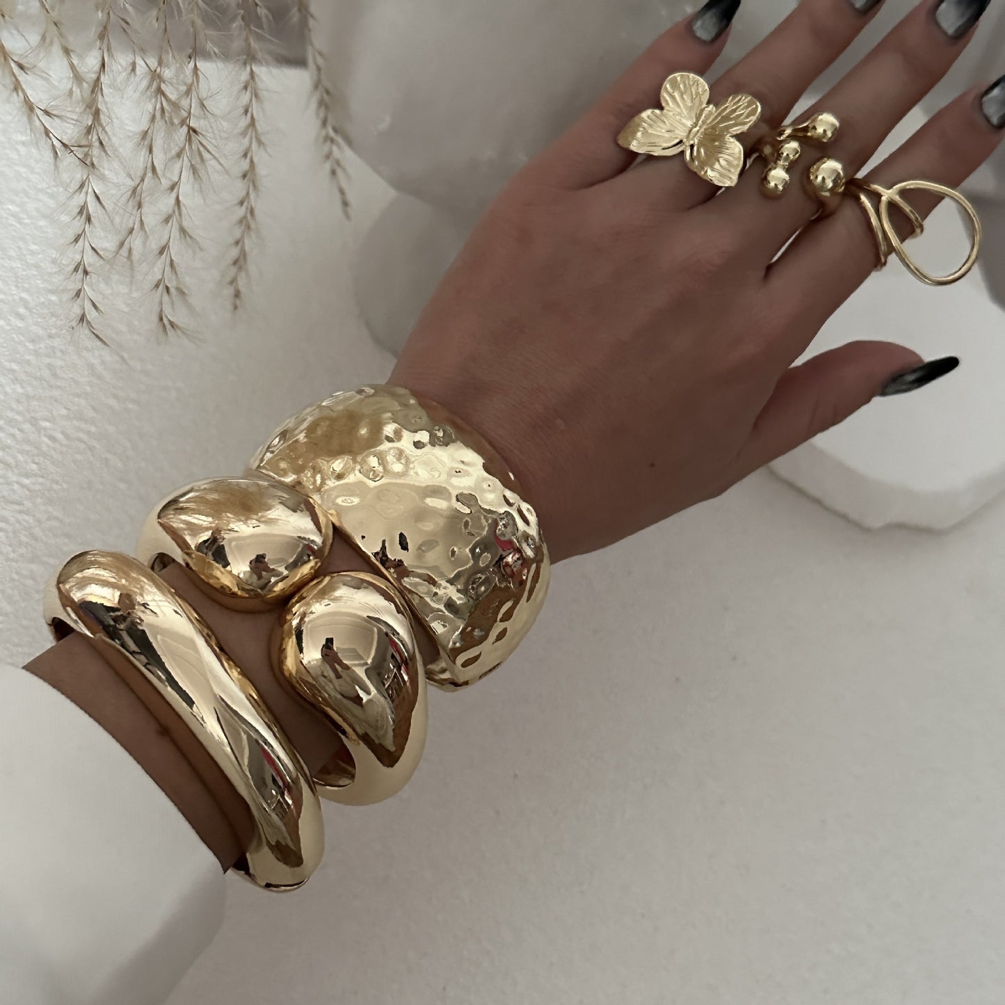 Heavy-Duty Polished Double Teardrop Oval Alloy Bracelet Set