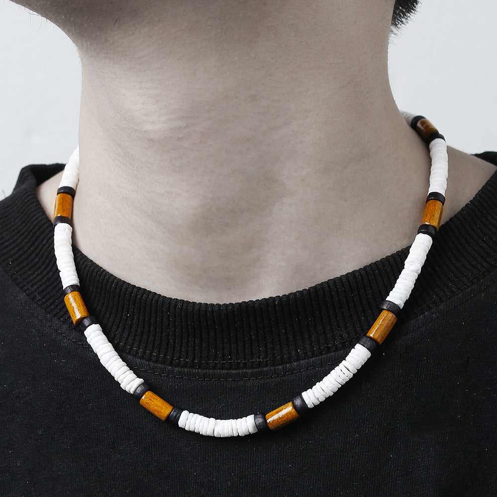 Hip-hop Geometric Wood and Stainless Steel Ball Chain Necklace for Unisex