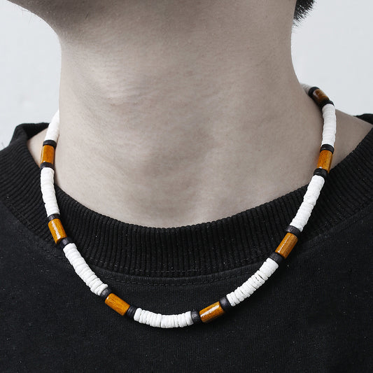 Hip-hop Geometric Wood and Stainless Steel Ball Chain Necklace for Unisex