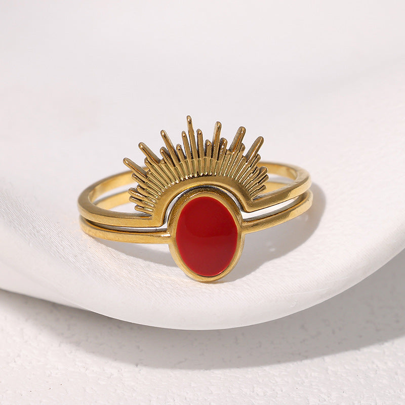 Minimalist Crown-Shaped Stainless Steel Ring with 18K Gold Plating for Women