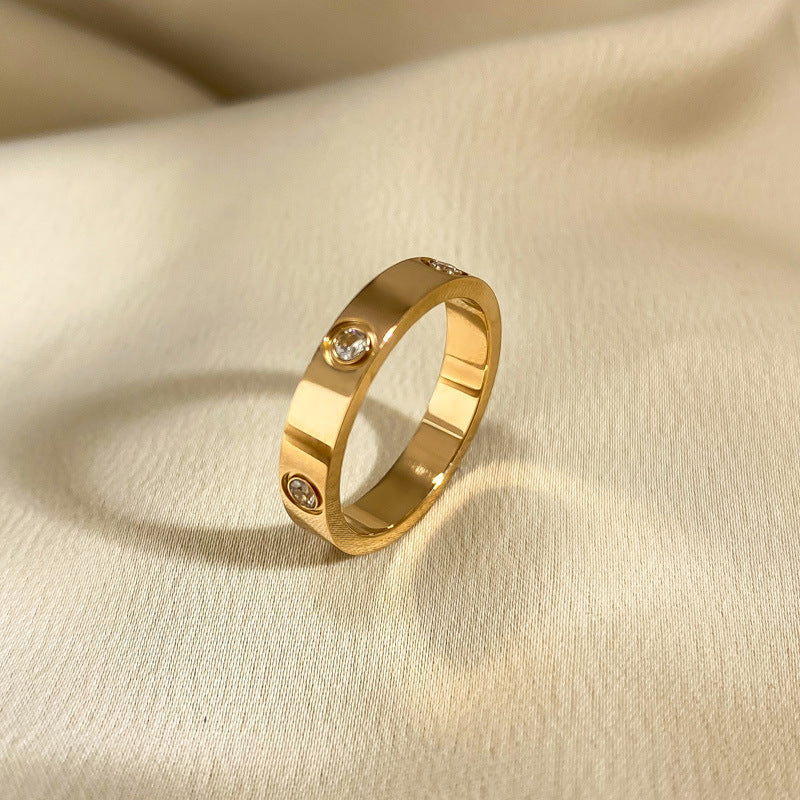 Anello minimalista in acciaio al titanio da donna con finitura placcata sottovuoto, design geometrico circolare, gioiello elegante e alla moda
