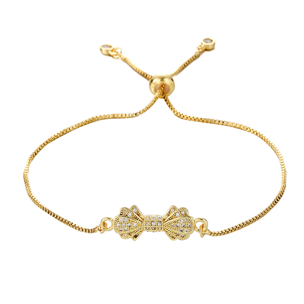 Minimalist Geometric Round Brass Plated Bracelet with Cubic Zirconia for Women