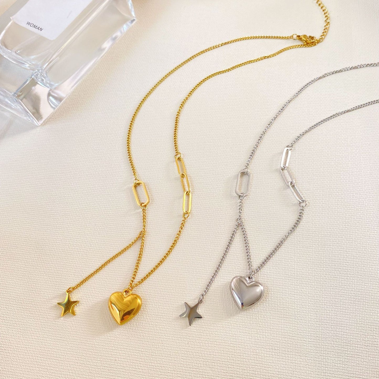 Heart Star Tassel Titanium Steel Necklace Plated Unisex