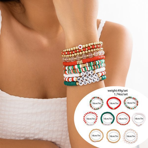 Casual Geometric Resin and Crystal Beaded Bracelet with Snowflake and Christmas Bell Charms for Women