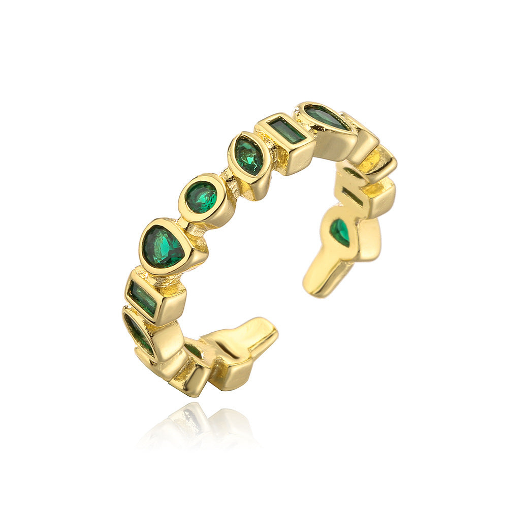 Minimalist Irregular Geometric Open Ring for Women in Copper with 18K Gold Plating and Zircon Inlay