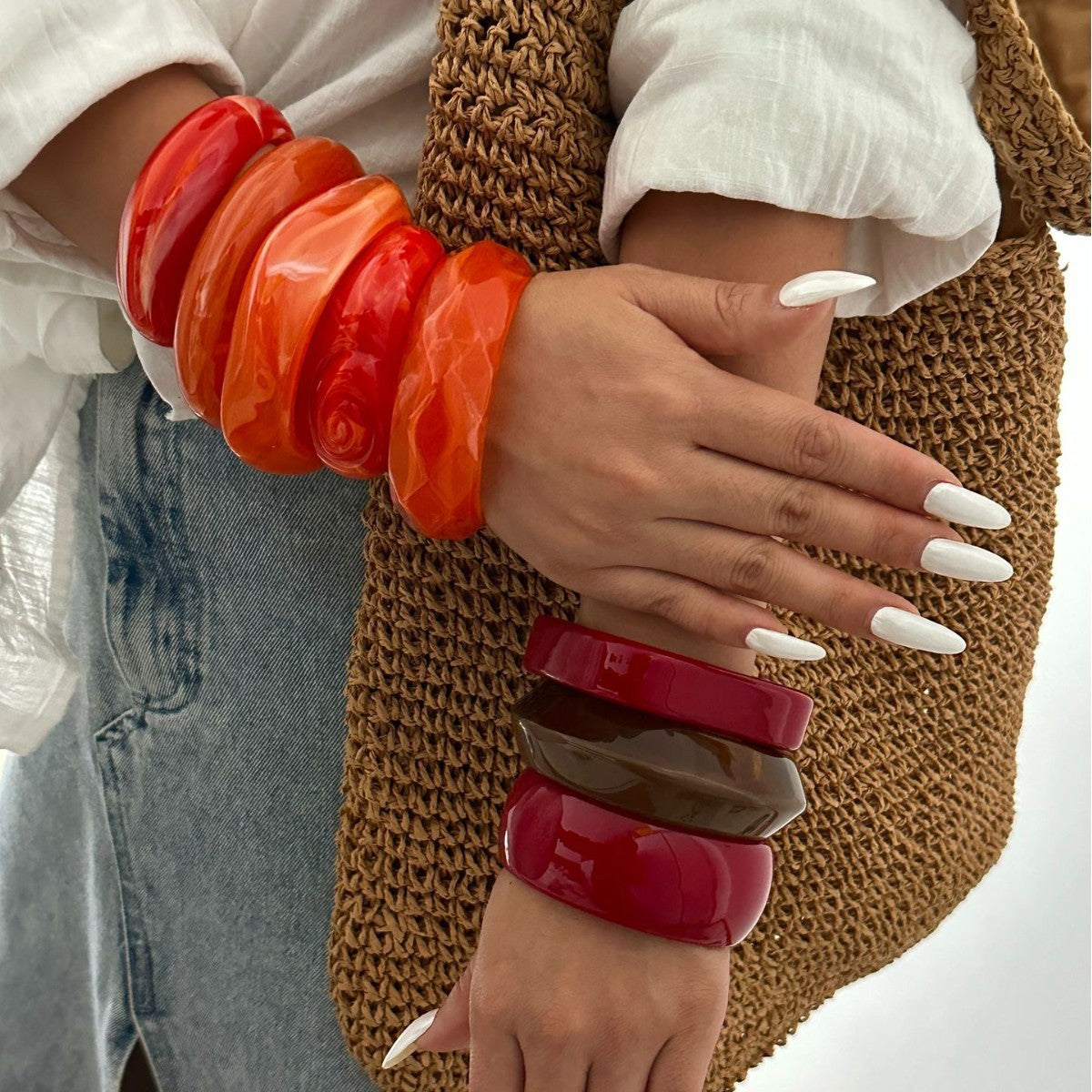 Bracciale rigido acrilico con olio a goccia geometrico rotondo vintage da donna