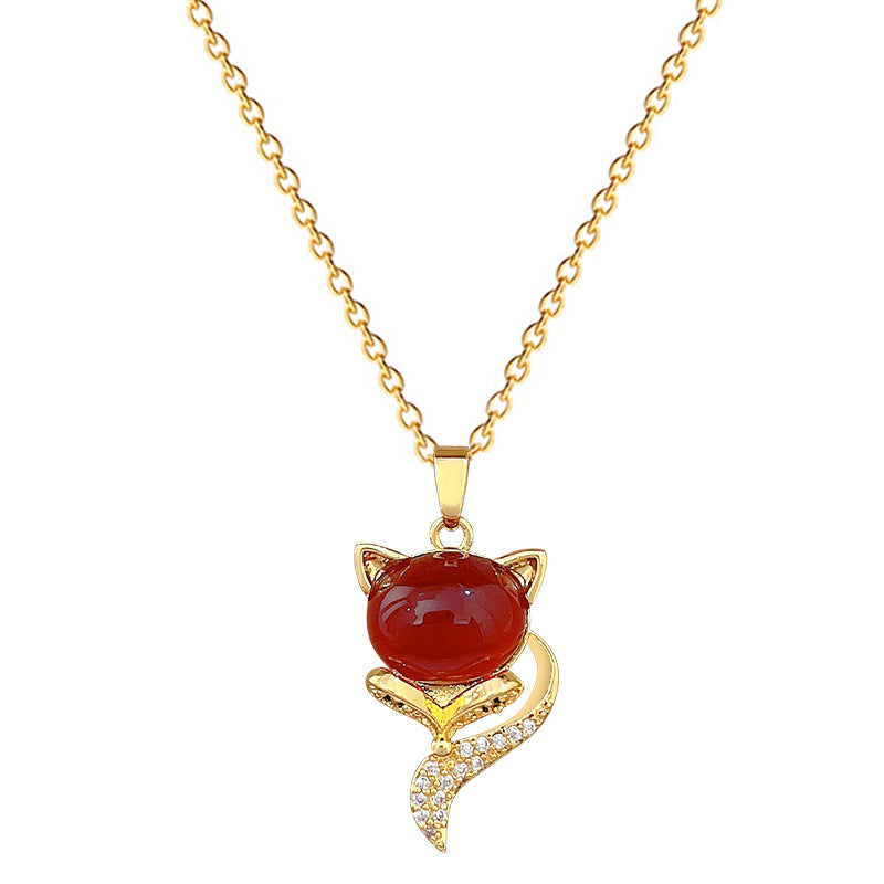 Collana da donna con pendente a forma di volpe in cartone animato, catena in acciaio inossidabile con intarsio in strass, design geometrico, stile minimalista