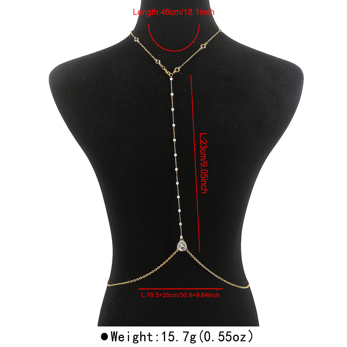 Catena per il corpo da donna minimalista geometrica a goccia con intarsi di strass e finitura in ferro placcato