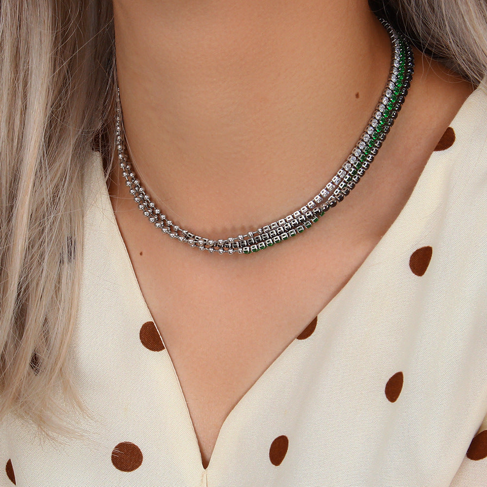 Fashionable Geometric Stainless Steel Necklace with 18K Gold Plating and Zircon Accents for Women