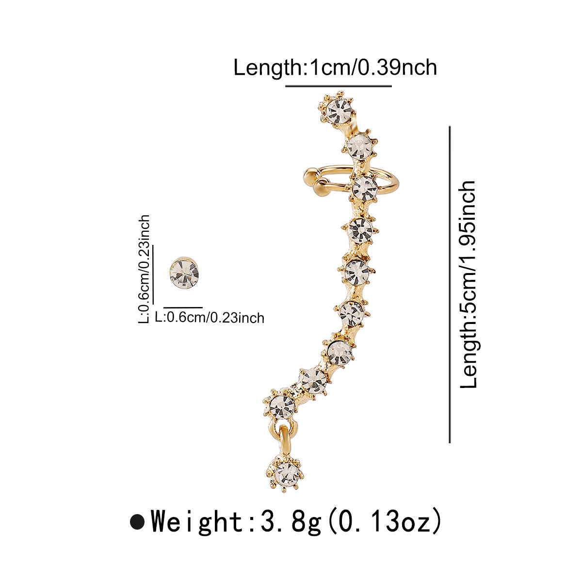 Elegante Ear Cuff Curvo da Donna in Lega con Intarsio di Strass, Orecchini d'Impatto alla Moda e Versatili