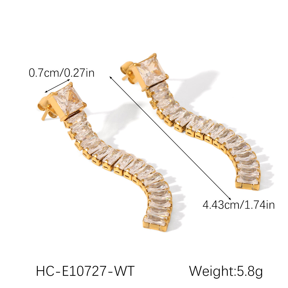 Minimalist Geometric Stainless Steel Stud Earrings with Cubic Zirconia Accents and Fringe Detail for Women