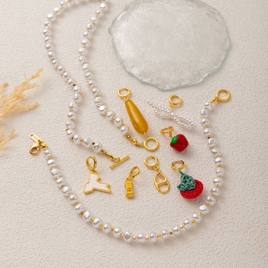Fruit Apple Strawberry Bow Pearl Plated Brass Bag Charm Pendant