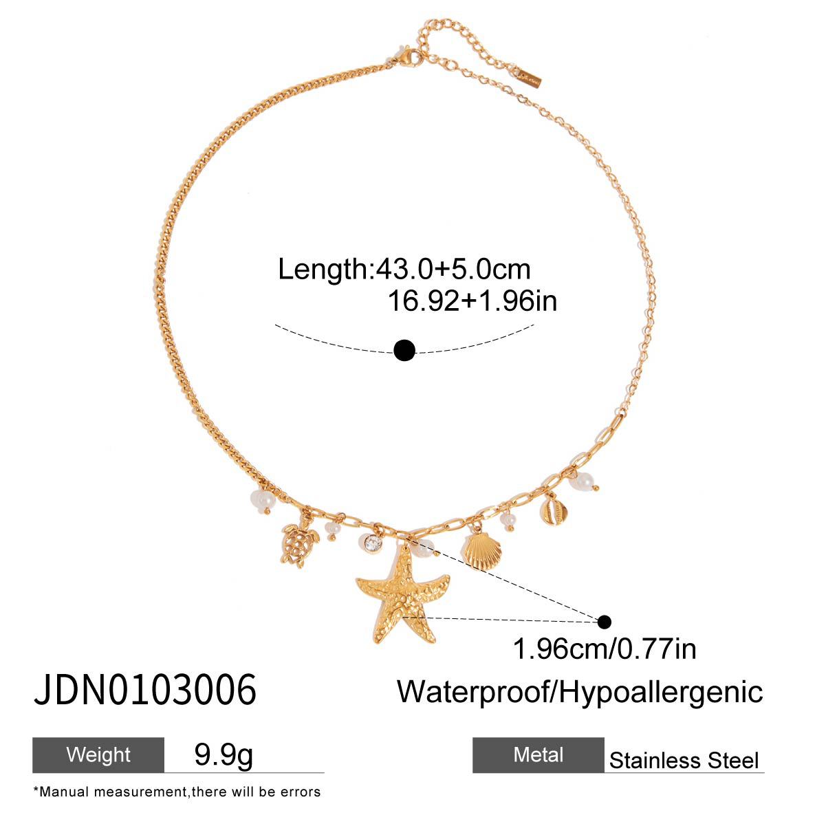 Collar con Colgante Bohemio de Concha y Estrella de Mar en Acero de Titanio con Acabado Chapado para Mujer