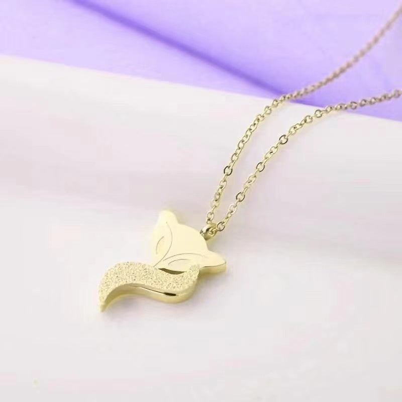Minimalist Fox-Shaped Titanium Steel Necklace with Rose Gold Plating for Women Snake Chain Locket Pendant