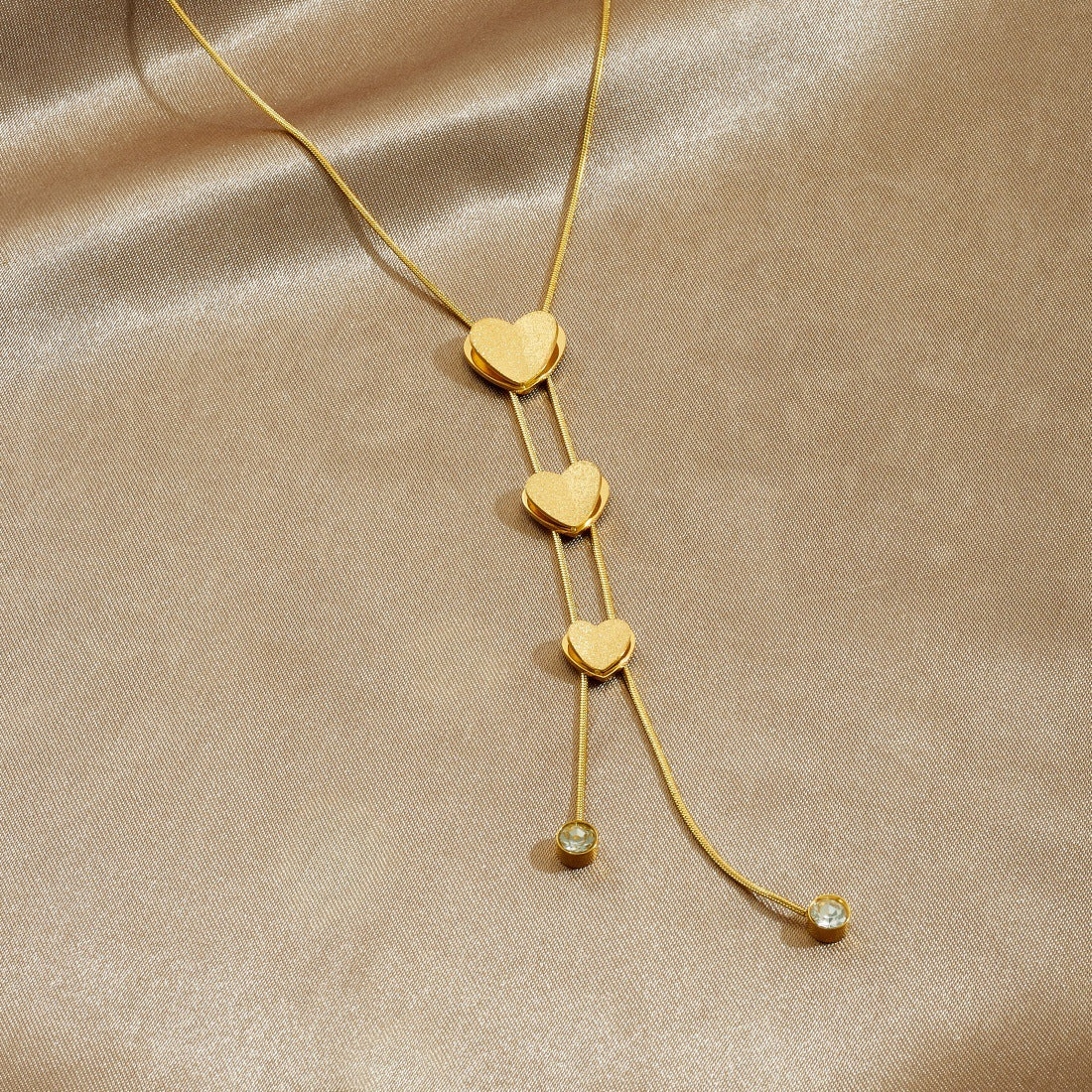 Gold Plated Matte Stainless Steel Heart Tassel Necklace for Women