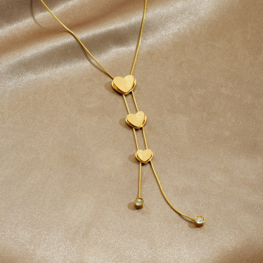 Gold Plated Matte Stainless Steel Heart Tassel Necklace for Women