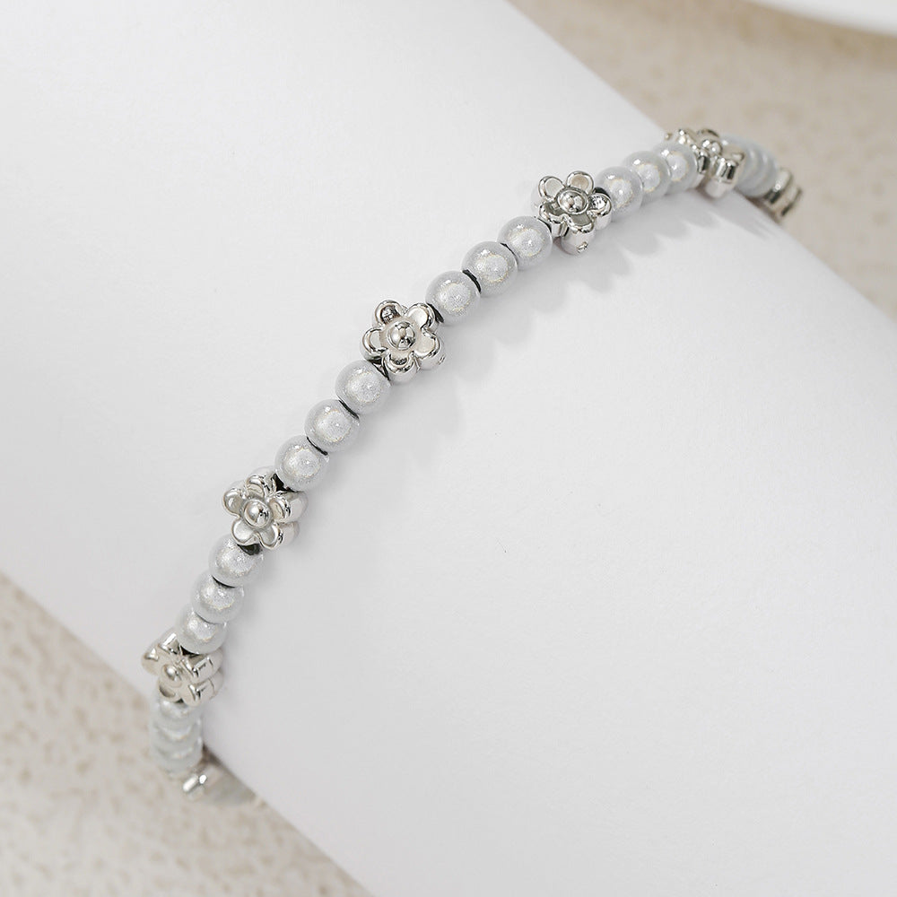 Minimalist Bohemian Geometric Iridescent Beaded Anklet for Women