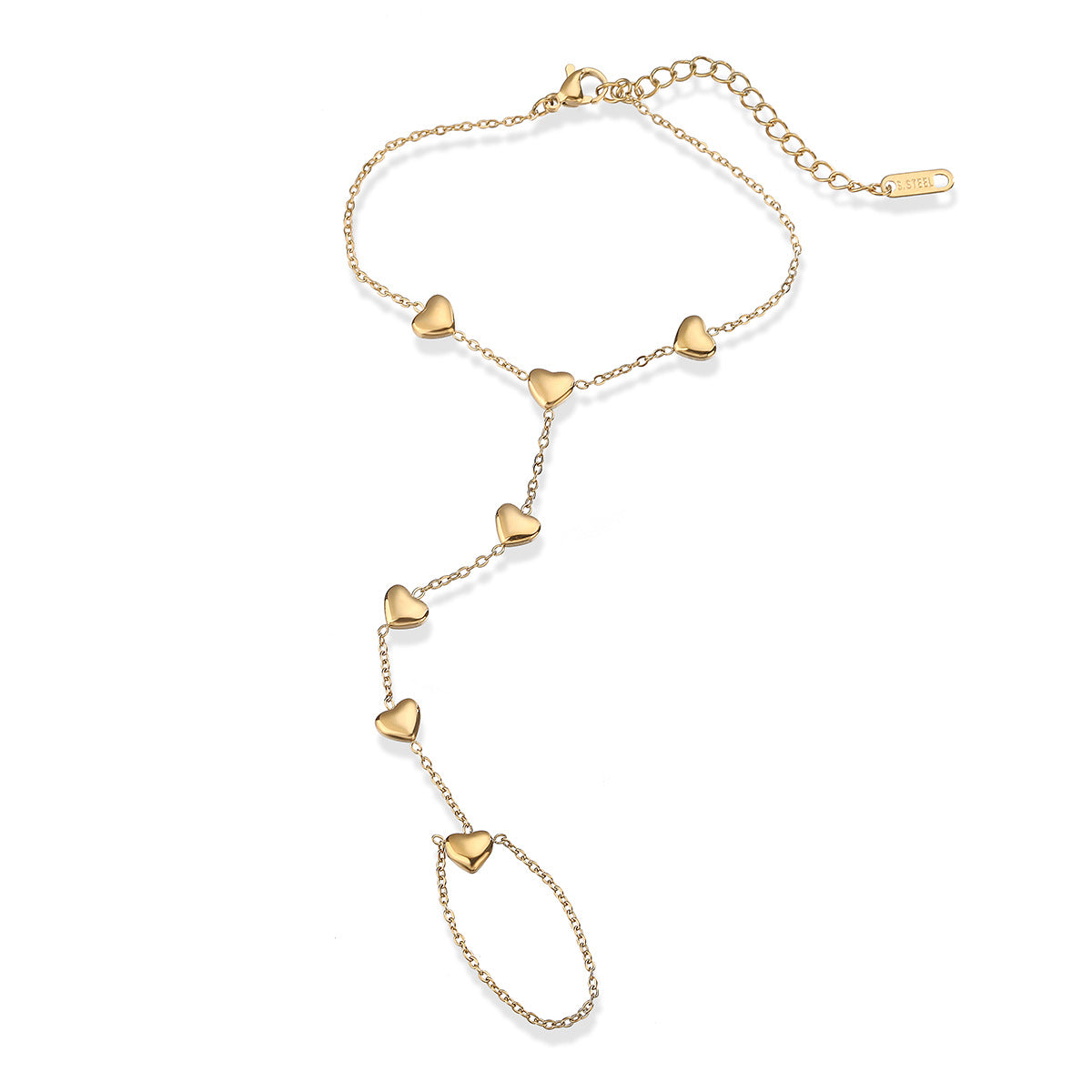 Minimalist 18K Gold Plated Heart Geometric Stainless Steel Hand Chain for Women