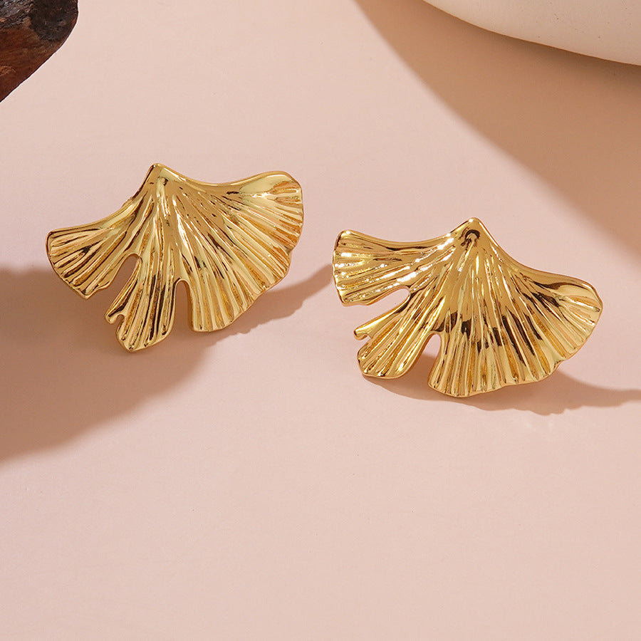 Unique Ginkgo Leaf Stamped Stainless Steel Earrings for Women
