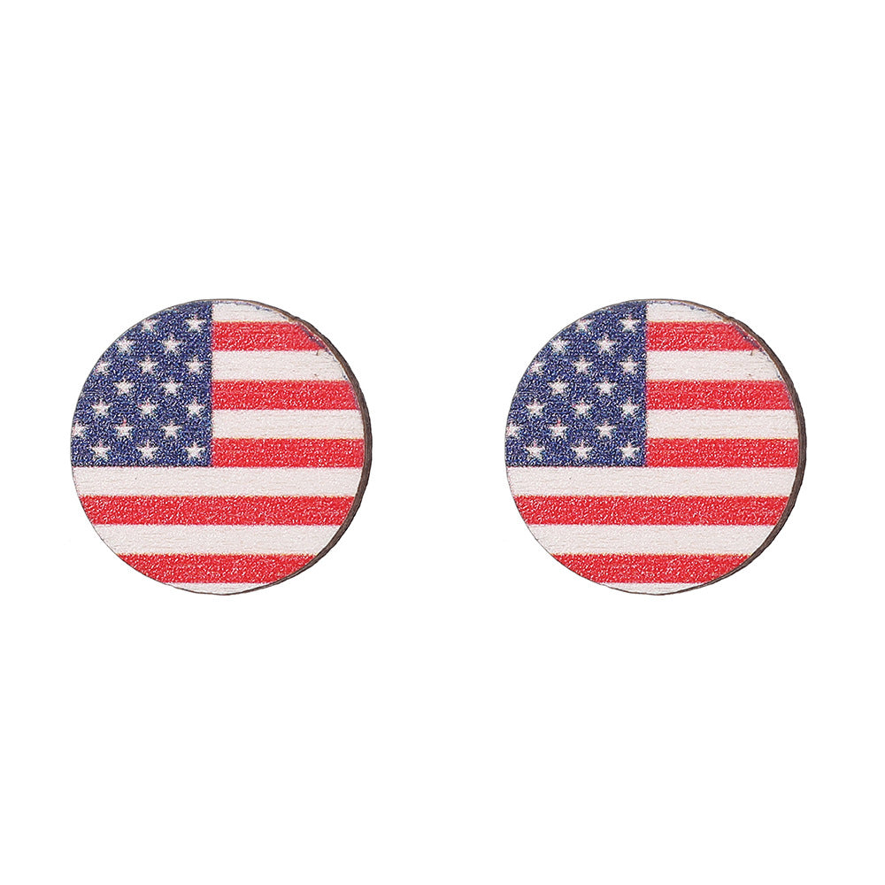 Round Heart Star Geometric Wood Stud Earrings with Stainless Steel Posts