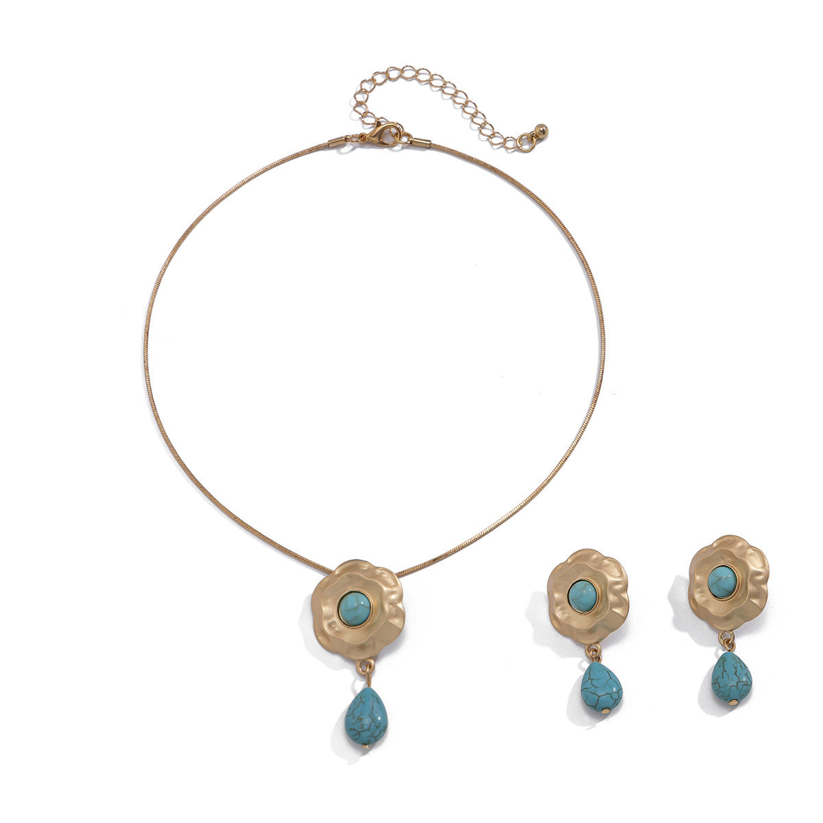 Collana da donna vintage in lega, a forma floreale e a goccia, con intarsio di strass, finitura placcata e catena snake