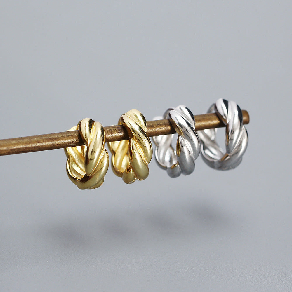 Fashionable OL Geometric Twisted Rope S925 Sterling Silver Hoop Earrings for Women
