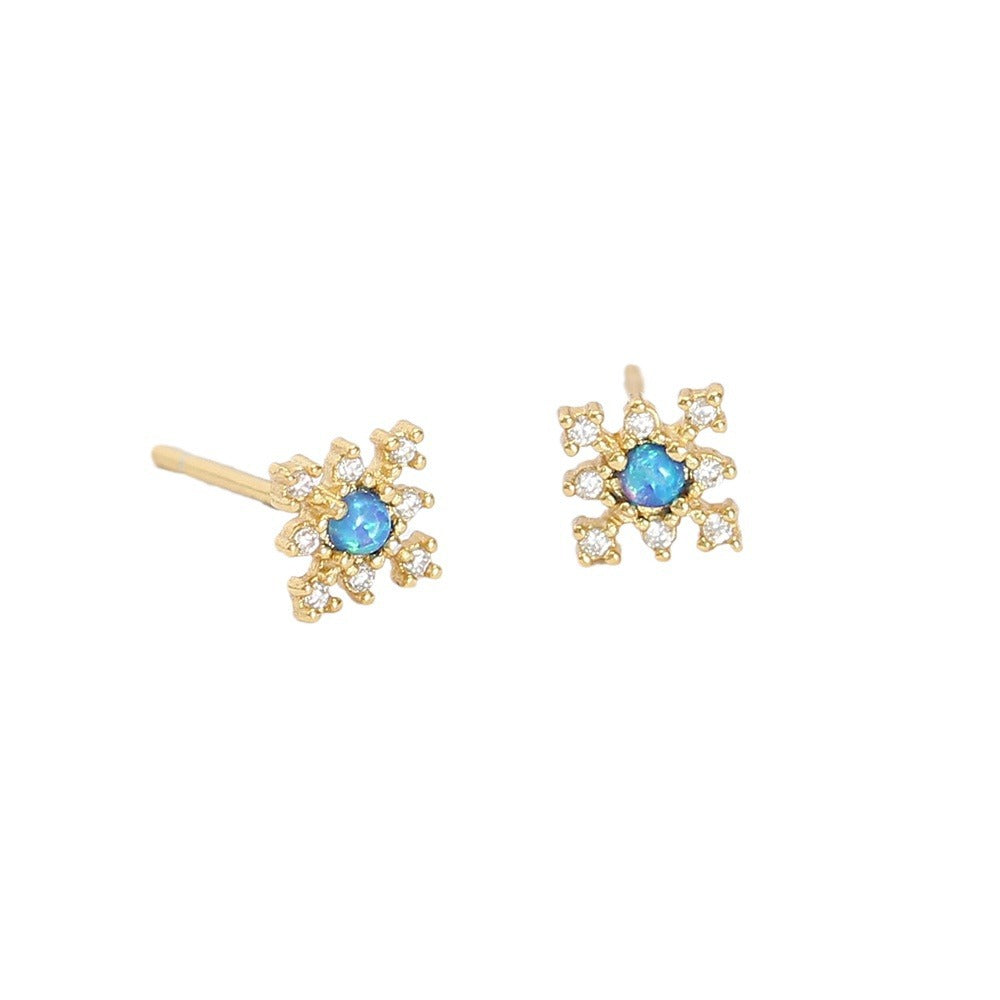 Geometric 925 Sterling Silver Opal and Rhinestone Inlay Earrings for Women