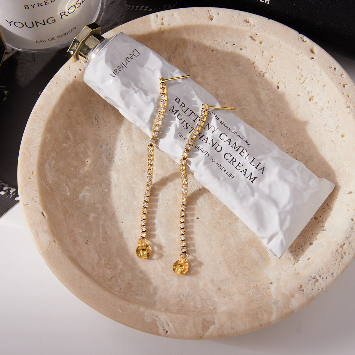 Aretes de borla geométricos en acero de titanio con acabado chapado para mujer, joyería de moda de lujo